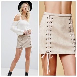 ASOS Honey Punch Faux Suede Lace Up Mini Skirt S